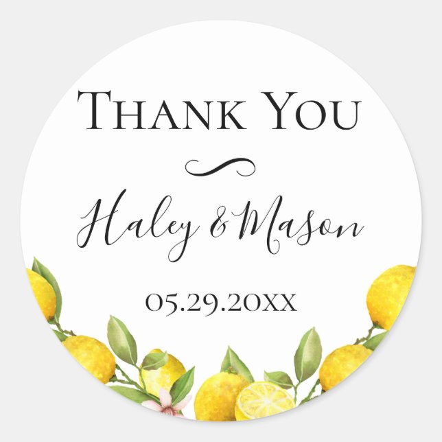 Citrus Orchard Wedding Thank You Favour Classic Round Sticker (Front)