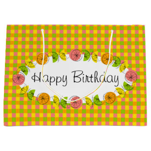 Citrus Oval Check Happy Birthday large Gift Bag