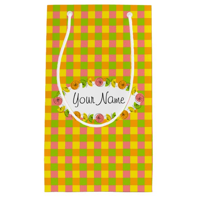 Citrus Oval Check Name gift bag small (Front)