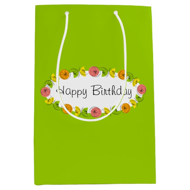 Citrus Oval Green Birthday gift bag medium (Front)
