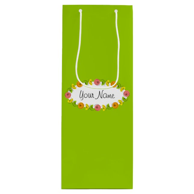 Citrus Oval Green Name gift bag wine (Front)