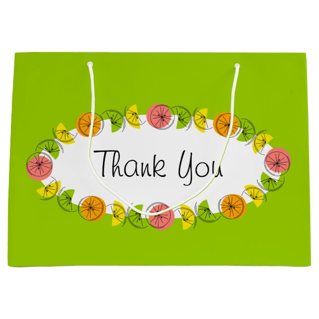 Citrus Oval Green Thank You large Large Gift Bag (Front)