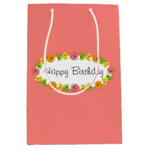 Citrus Oval Pink Birthday gift bag medium