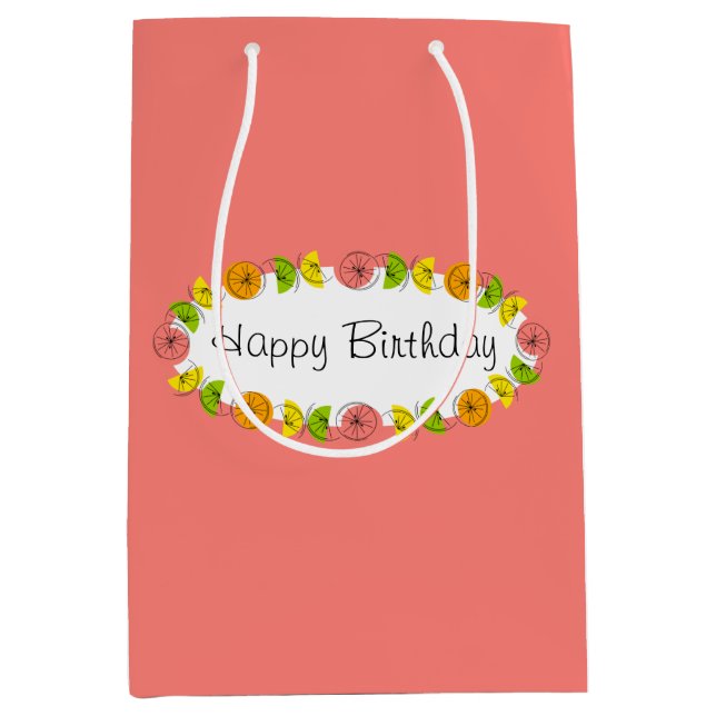 Citrus Oval Pink Birthday gift bag medium (Front)