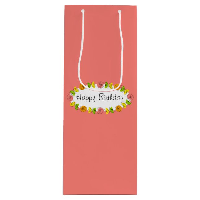 Citrus Oval Pink Birthday gift bag wine (Front)