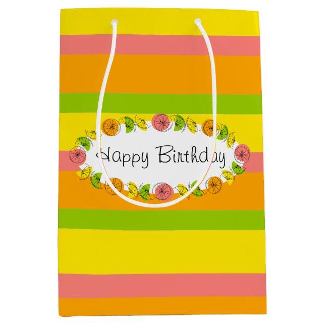 Citrus Oval Stripe Classic Birthday medium Gift Bag (Front)