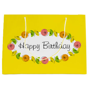 Citrus Oval Yellow Happy Birthday large Gift Bag