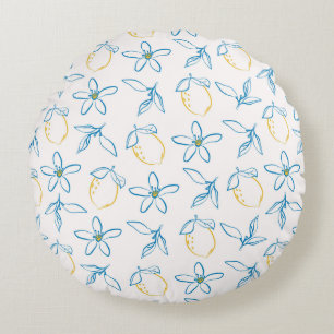 Citrus Pattern Hand Drawn - Round Pillow