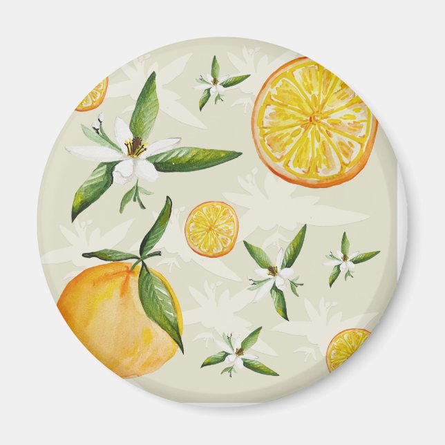 Citrus pattern of oranges and orange blossoms magnet (Front)