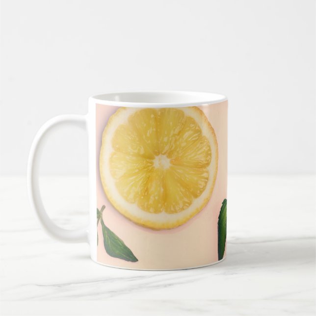 Citrus pattern on pastel background coffee mug (Left)