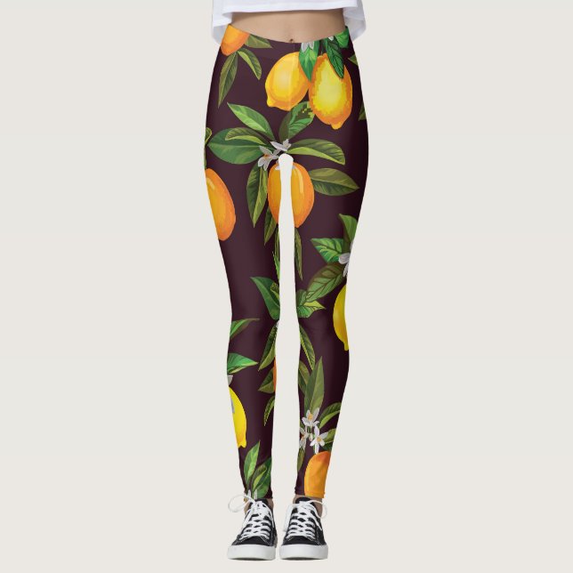 Citrus Pattern, Vintage Lemons Oranges. Leggings (Front)