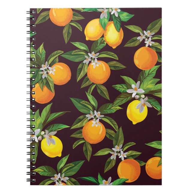 Citrus Pattern, Vintage Lemons Oranges. Notebook (Front)