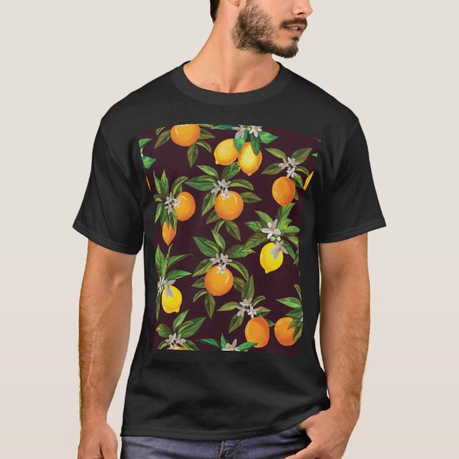 Citrus Pattern, Vintage Lemons Oranges. T-Shirt (Front)
