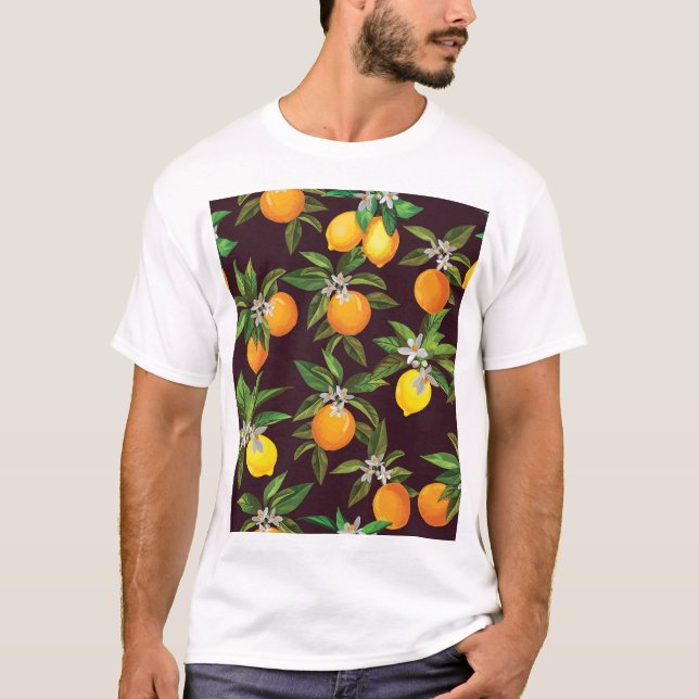 Citrus Pattern, Vintage Lemons Oranges. T-Shirt (Front)