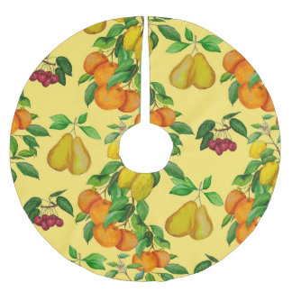 Citrus, pear, cherry: watercolor print. brushed polyester tree skirt