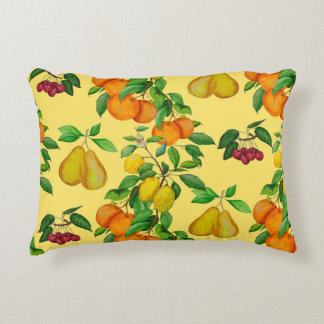 Citrus, pear, cherry: watercolor print. decorative cushion