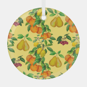 Citrus, pear, cherry: watercolor print. glass tree decoration
