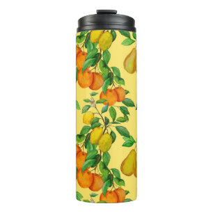 Citrus, pear, cherry: watercolor print. thermal tumbler