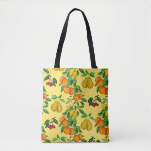 Citrus, pear, cherry: watercolor print. tote bag