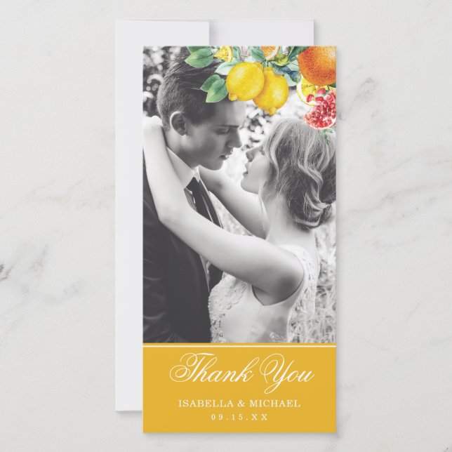 Citrus Photo Botanical Wedding Thank You Card (Front)