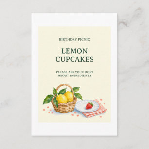 Citrus Picnic Birthday Buffet Food Label Card