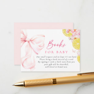 Citrus Pink Bow Baby Shower Books for Baby Enclosure Card