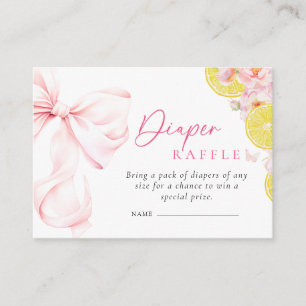 Citrus Pink Bow Baby Shower Diaper Raffle Enclosure Card