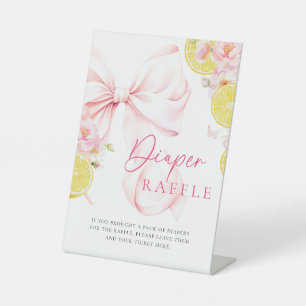 Citrus Pink Bow Diaper Raffle Table Sign Poster