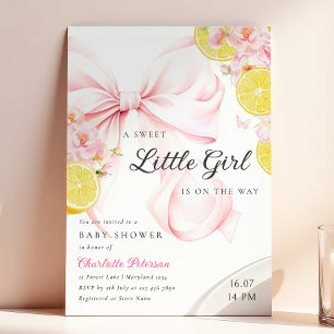 Citrus Pink Bow Lemon Baby Shower Invitation