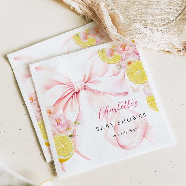 Citrus Pink Bow Lemon Baby Shower Napkin (Creator Uploaded)