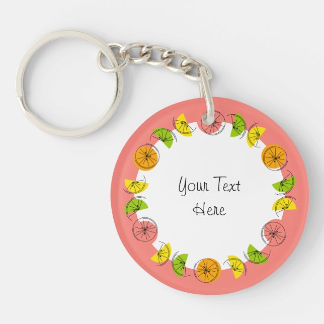 Citrus Pink Circle  Monogram double-sided Key Ring (Front)
