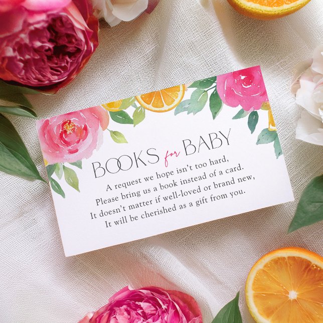 Citrus Pink Floral Baby Shower Books for Baby Enclosure Card (Creator Uploaded)