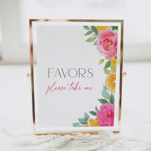 Citrus Pink Floral Baby Shower Favors Sign