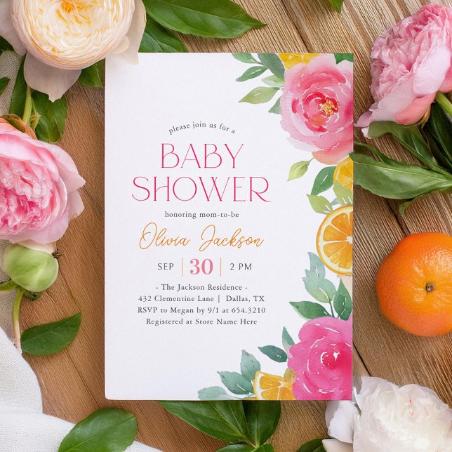 Citrus Pink Floral Baby Shower Invitation (Creator Uploaded)
