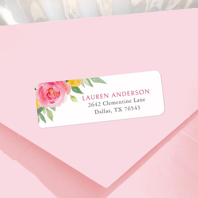 Citrus Pink Floral Baby Shower Return Address Label (Creator Uploaded)