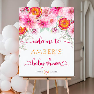 Citrus & Pink Flowers Baby Shower Welcome Sign