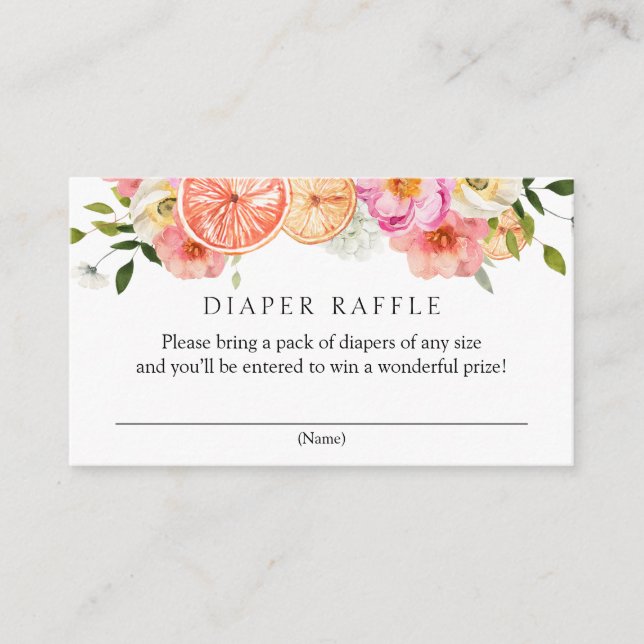 Citrus Pink Flowers Diaper Raffle Baby Shower  Enclosure Card (Front)