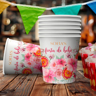 Citrus & Pink Flowers Spanish Baby Shower Paper Cups