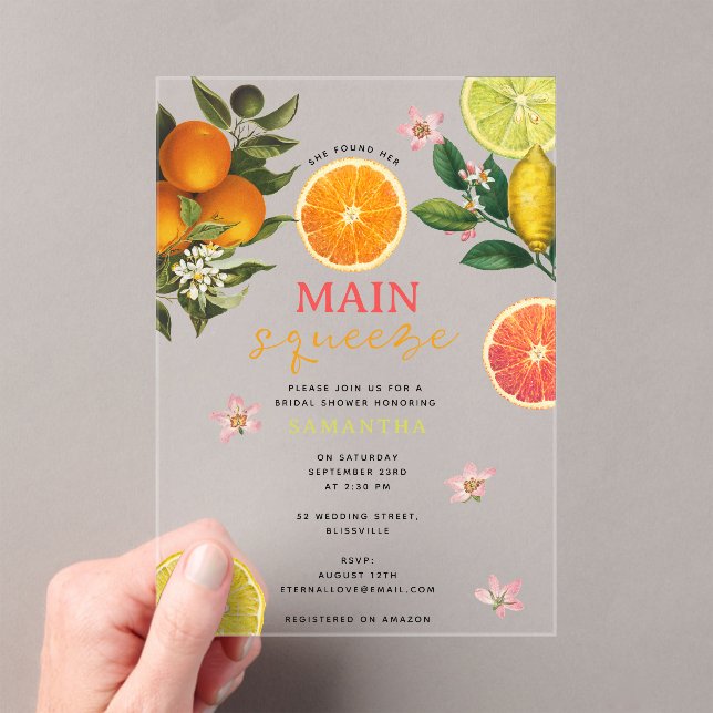 Citrus Pink Main Squeeze Bridal Shower Brunch Acrylic Invitations (Insitu (Handheld))