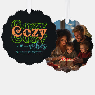 Citrus Pop Cosy Vibes Retro Christmas Photo Tree Decoration Card