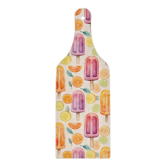 Citrus Popsicle Delight – Watercolor Frozen Treats Cutting Board (Front)