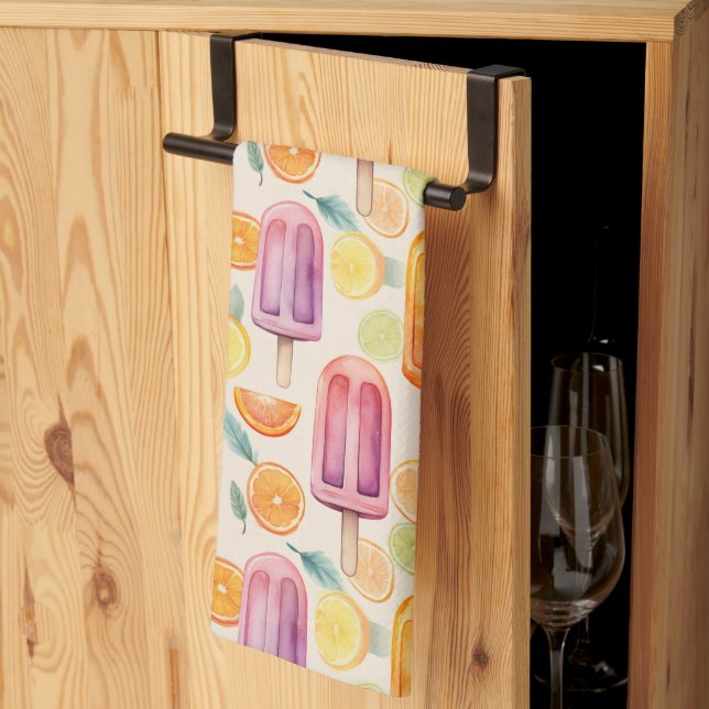 Citrus Popsicle Delight – Watercolor Frozen Treats Tea Towel (Thirds Fold)