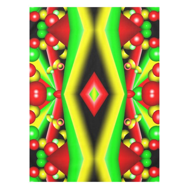 Citrus Red Yellow Bubbles And Stripes Abstract Art Tablecloth (Front)