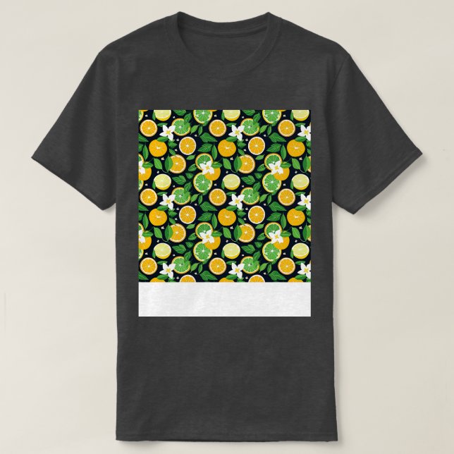 Citrus Seamless Pattern Lemon Lime Orange Mandarin T-Shirt (Design Front)