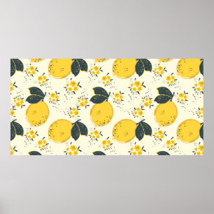 Citrus seamless pattern with colorful yellow lemon poster