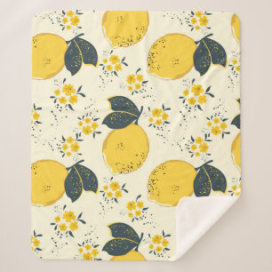 Citrus seamless pattern with colorful yellow lemon sherpa blanket
