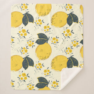 Citrus seamless pattern with colorful yellow lemon sherpa blanket