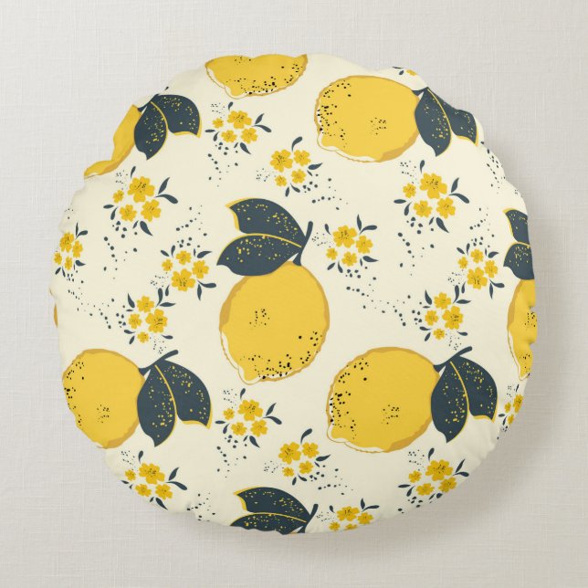 Citrus seamless pattern with colourful yellow lemo round cushion (Front)