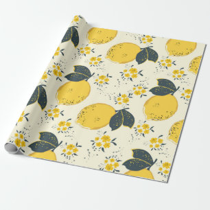 Citrus seamless pattern with colourful yellow lemo wrapping paper