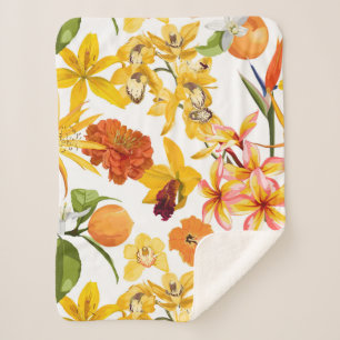 Citrus seamless pattern with fruit branch, flowers sherpa blanket
